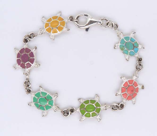 Sterling Silver Multi Color Turtle Link Bracelet