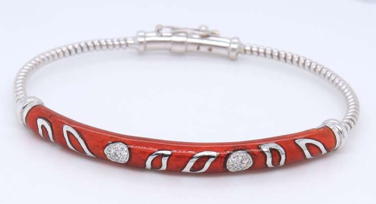 Dreamy 18kt Enamel and Diamond Bangle Bracelet