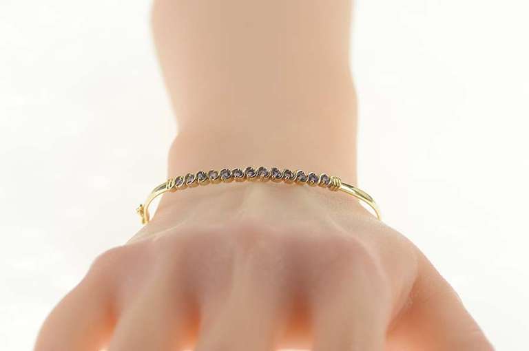 10K Yellow Gold Wavy Tanzanite Oval Statement Bangle Bracelet