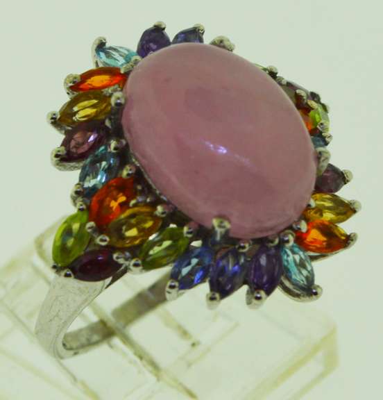 Sterling Silver Flawless Rose Quartz Color Gemstone Halo Ring