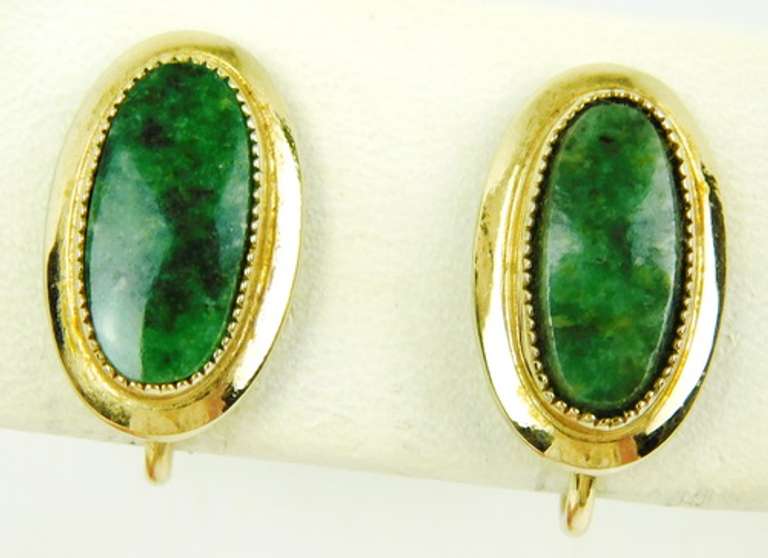 Vintage Gold-Filled Green Jade Screwback Earrings