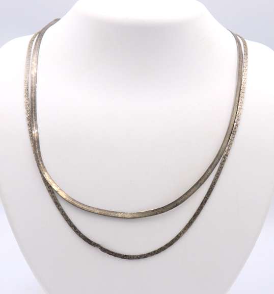 Lot of 2 Vintage Sterling Silver Herringbone Necklaces