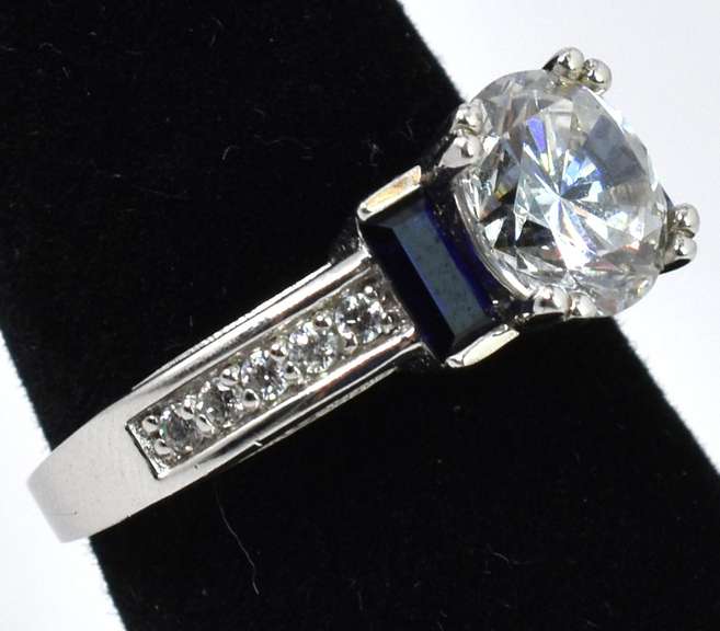 Sterling Silver Sapphire And CZ Ring