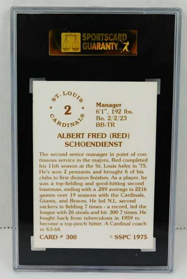 Red Schoendienst 1975 SSPC Baseball Card, Mint 9
