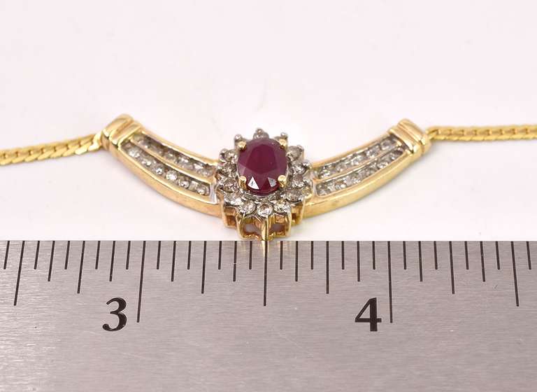 Elegant Ruby and Diamond Pendant Necklace in 18K Yellow Gold