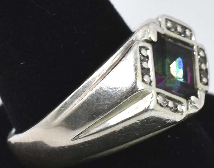 Men's Mystic Topaz Ring With Diamond Accents