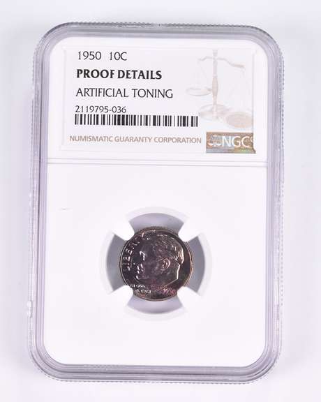 Proof Details 1950 Roosevelt Dime - Artificial Toning - Graded NGC