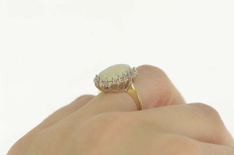 14K Yellow Gold 2.98 Ctw Natural Opal Diamond Halo Statement Ring