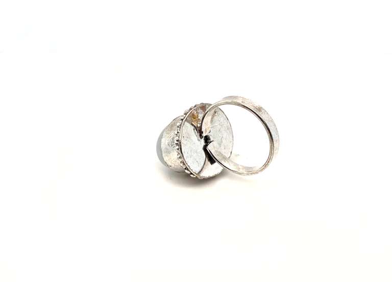Oval Opalesque White Stone In Tibetan Silver