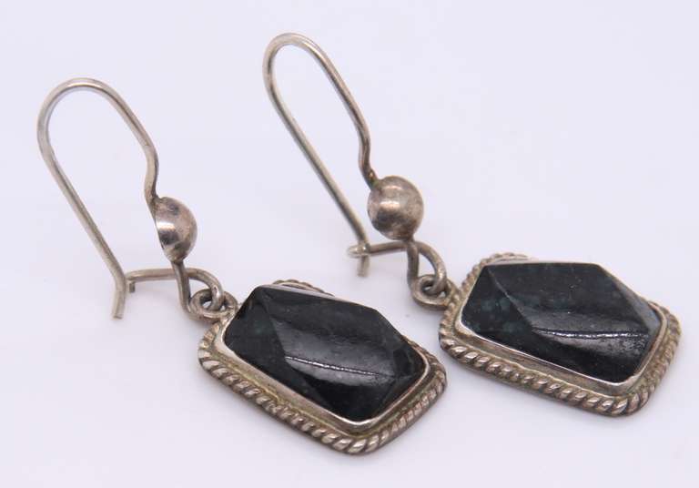 Vintage Sterling Silver Black Onyx Dangle Earrings