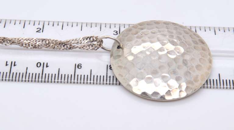 Vintage Italian Sterling Silver Disk Pendant on Chain Necklace