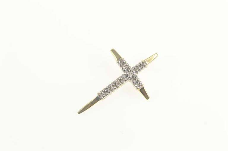 14K Yellow Gold Classic Diamond Cross Christian Faith Pendant