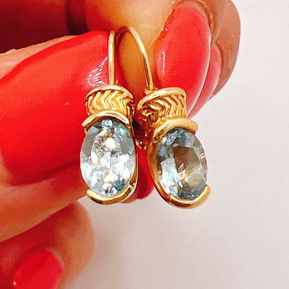 14kt Solid Yellow Gold & Blue Topaz Earrings