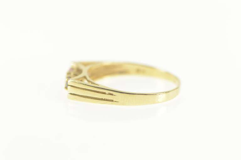 14K Yellow Gold Retro Squared Pink Topaz Diamond Quartz Ring