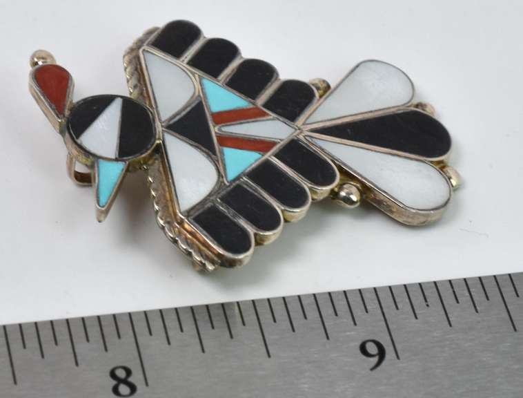 Gemstone-Inlaid Native American Style Pin