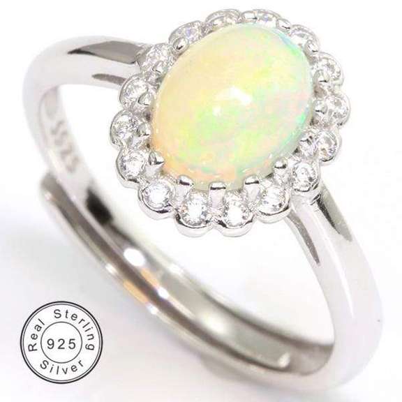 GENUINE ETHIOPIAN OPAL 925 STERLING SILVER RING ADJUSTABLE OPEN RING
