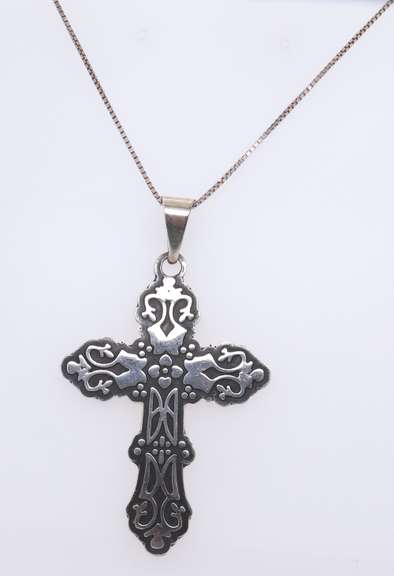 Vintage Sterling Silver Mexico Signed Cross Pendant on Chain