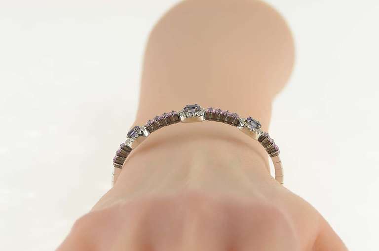 18K White Gold 3.80 Ctw Iolite Diamond Halo Pink Topaz Bracelet