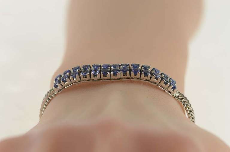18K White Gold 4.00 Ctw Sapphire Squared Cluster Statement Bracelet