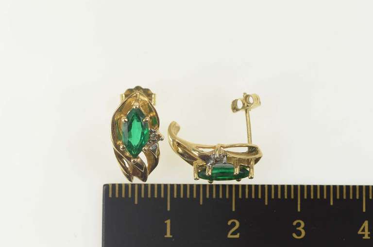 10K Yellow Gold Marquise Syn. Emerald Diamond Accent Earrings