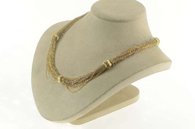 14K Yellow Gold Two Tone Draped Layered Chain Statement Necklace