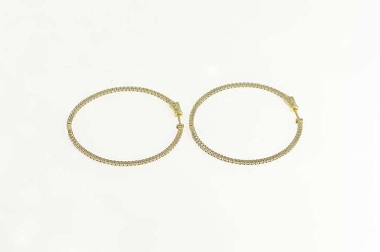 Sterling Silver 50.2mm Inside Outside Cubic Zirconia Hoop Earrings