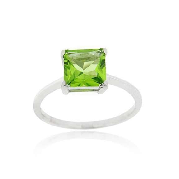 Sterling Silver Peridot Solitaire Square Ring