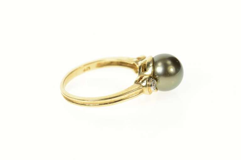 14K Yellow Gold 9.2mm Pearl Diamond Accent Statement Ring