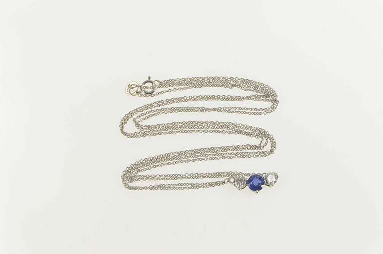 18K White Gold 1.07 Ctw Natural Sapphire Diamond Accent Necklace