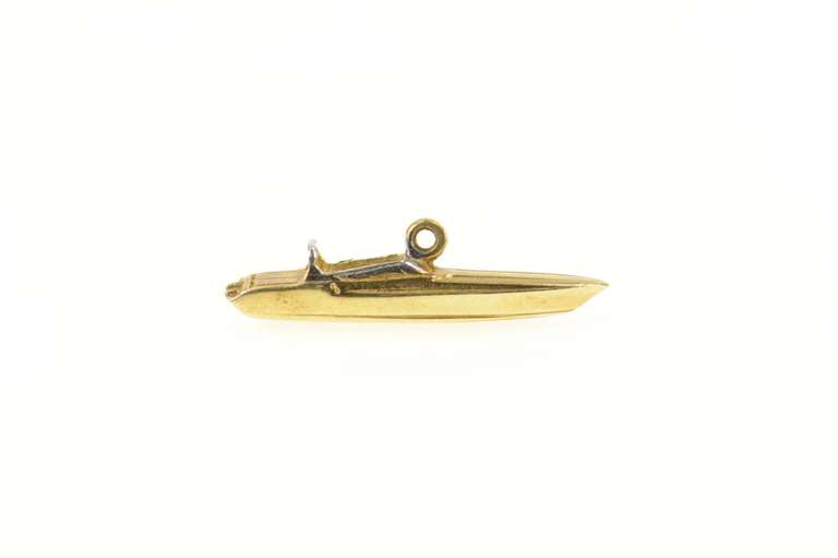 14K Yellow Gold 3D Two Tone Speed Boat Boating Charm/Pendant