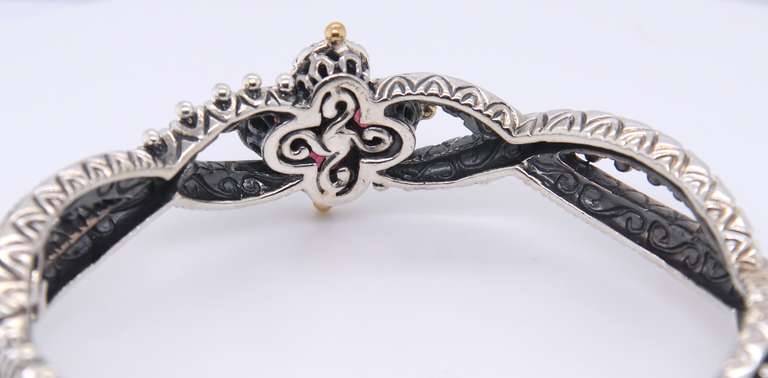 Barbara Bixby Pink Tourmaline Flower Diamond Carved Bangle Bracelet