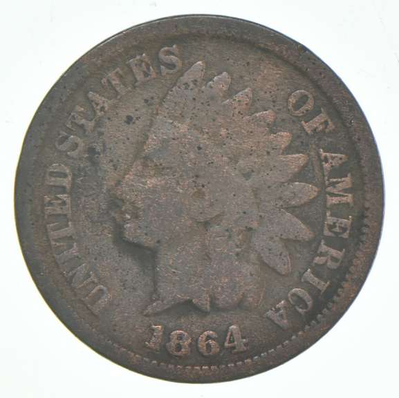 1864-L Indian Head Cent L on Ribbon