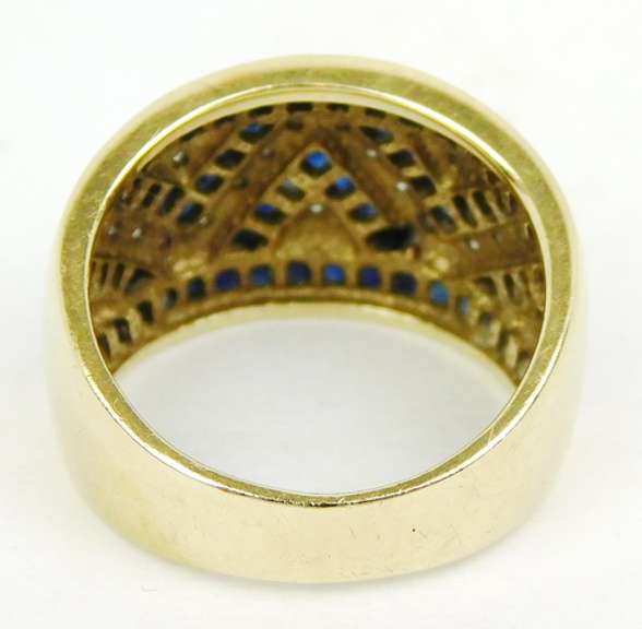 10K Blue Sapphires & Diamonds Wide Band, Size 6