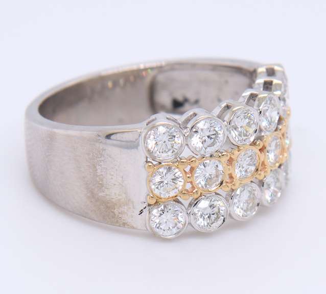 Quinessential White Gold 2 Tone Three Row Bezel Set Diamond Band
