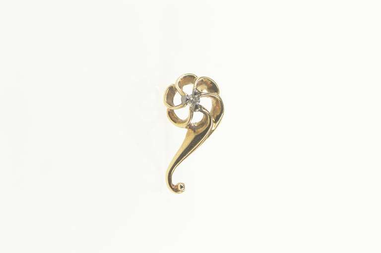 10K Yellow Gold Art Nouveau Diamond Ornate Swirl Lapel Pin/Brooch
