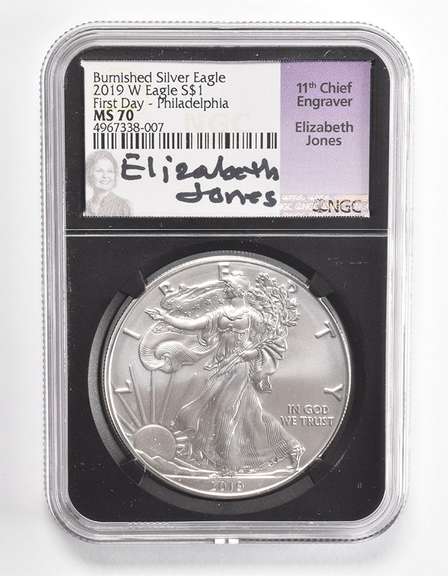 MS70 2019-W American Burnished Silver Eagle FD Philadelphia Signed NGC