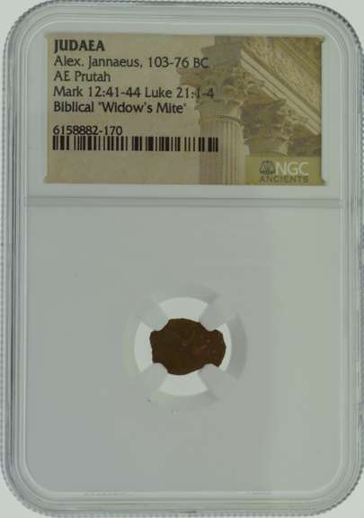 103-76 BC Biblical Widows Mite Alex Jannaeus AE Prutah NGC Certified