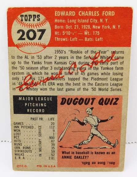 Whitey Ford, Yankees Vintage Topps Baseball Card