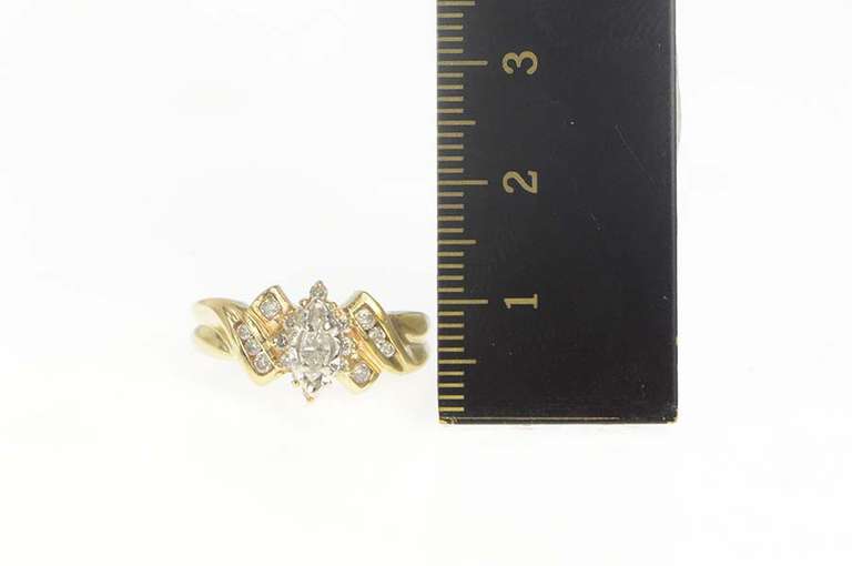 14K Yellow Gold 0.42 Ctw Marquise Diamond Halo Engagement Ring