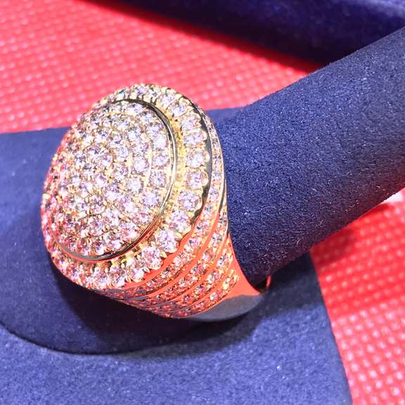 MENS 14K YELLOW GOLD AND DIAMOND DOME RING 