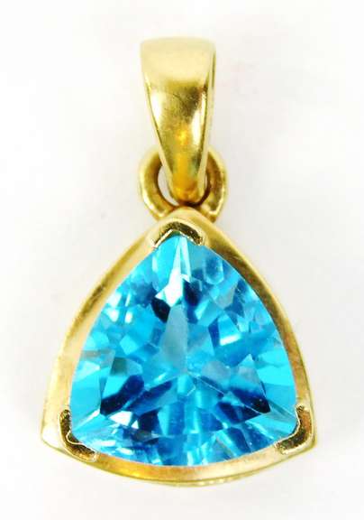 Large Trillion Blue Topaz 10K Gold Pendant