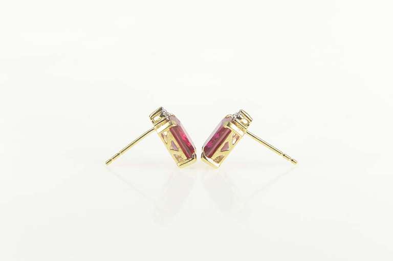 10K Yellow Gold Emerald Cut Syn. Ruby Diamond Accent Stud Earrings