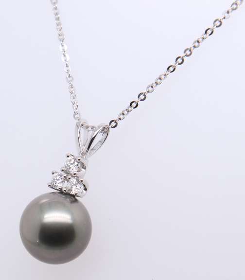 Dreamy White Gold Cultured Pearl and Diamond Pendant on Chain