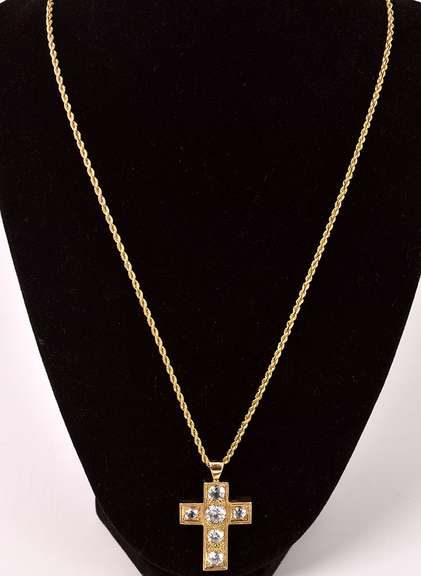 Hefty CZ Cross Pendant Necklace in 14K Yellow Gold