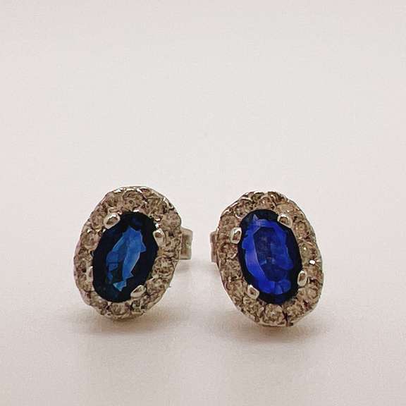 14kt Gold, Blue Sapphire, & Diamond Earrings