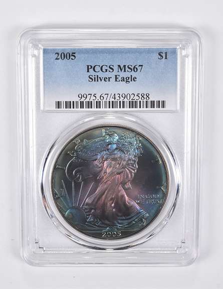 MS67 2005 American Silver Eagle Toning PCGS Insane Tone