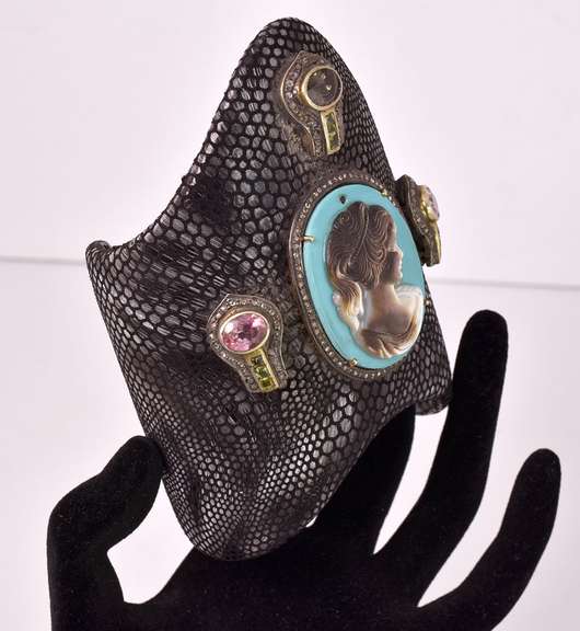 Stunning 18.60CTW Tourmaline & 2.60CTW Diamond Cameo Cuff