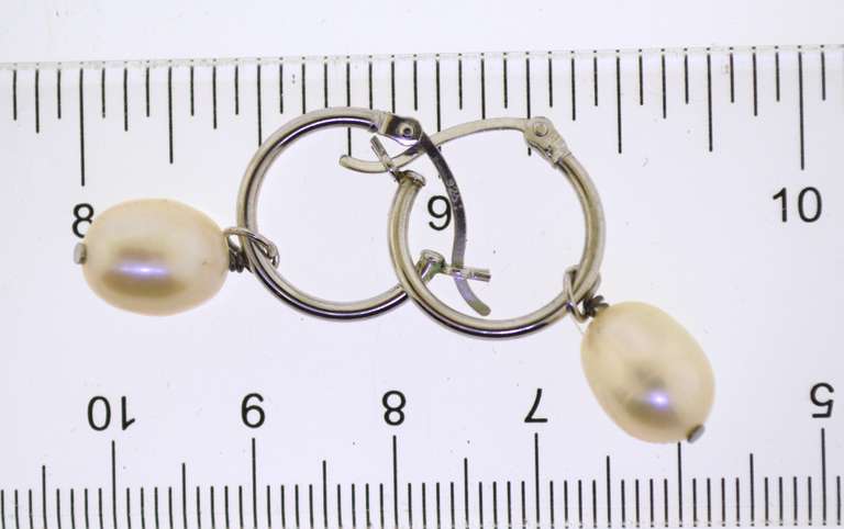 Sterling Silver Hoop Drop Pearl Earrings