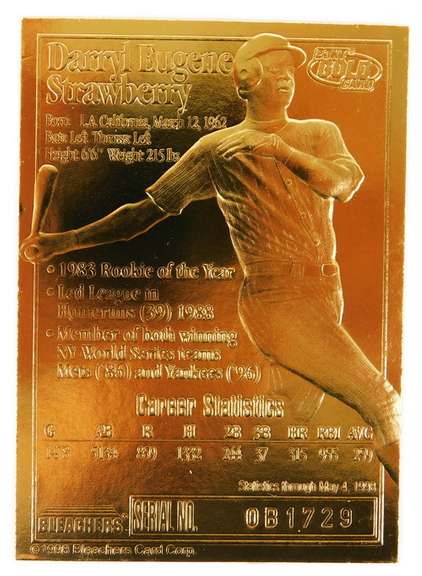 Darryl Strawberry 23KT Gold Sculptured Baseball Card & COA