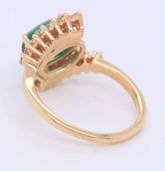 Attractive Yellow Gold Green Tourmaline and Diamond Bypass Ring with Cert